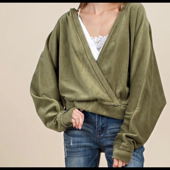 Gorgeous Moss Green Surplice Pullover Hoodie - Picture 6 of 8